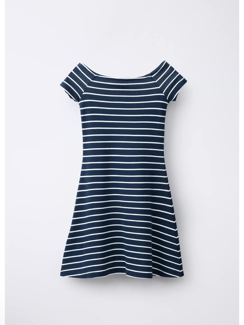 Zara Navy and White Striped Off-Shoulder Kids Dress